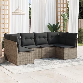 vidaXL Vidaxl - Set De Muebles De Jard&iacute;n 6 Pzas Y Cojines Rat&aacute;n Sint&eacute;tico Gris