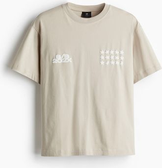 H&M Bedrucktes T-Shirt in Loose Fit - Beige/Sterne