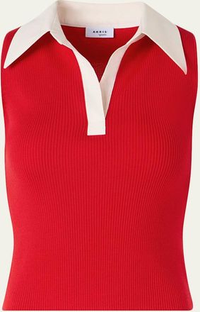 Akris Sleeveless Wool Rib Polo Top