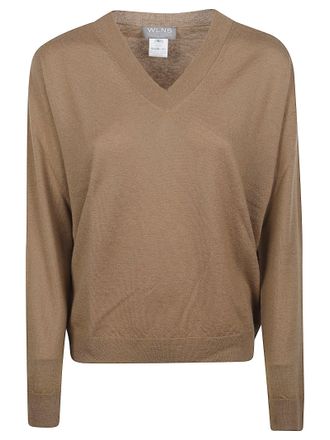 Wlns Cashmere Woman Plain Knitted Vneck Sweater