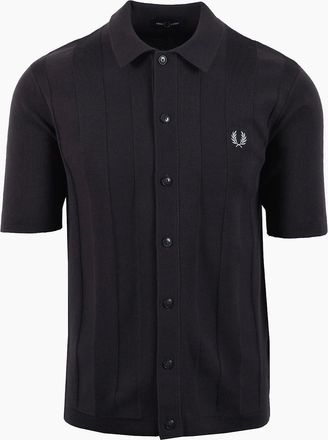 Fred Perry Mens FRED PERRY STRIPE BUTTON THROUGH POLO SHIRT ANCHOR GREY - Size: SIZE 2xl