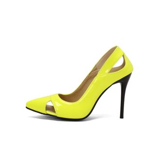 Generic Womens Pointed Toe Pumps Patent Leather Upper Cutout Slingback Stiletto High Heel Cushioned Insole Anti-Slip Durable Sole Comfortable Fit,Yellow,4.5 U