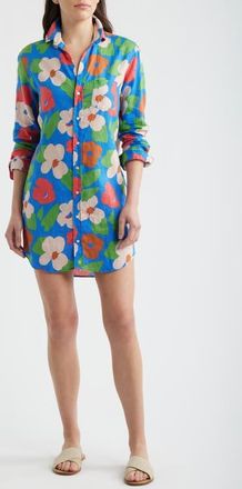 Frank & Eileen Mary Classic Long Sleeve Shirtdress in Bright Blue Floral at Nordstrom, Size X-Small