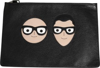 Dolce & Gabbana Mens Logo-Embellished Calf Leather Clutch Black