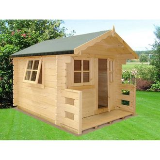Shires Salcey Mini Log Cabin Playhouse Kids Wendy House in Light Brown