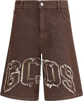 GCDS Mens Denim Shorts Lounge Logo Dark Brown Brown-Brown Cotton Bermuda Brown/brown