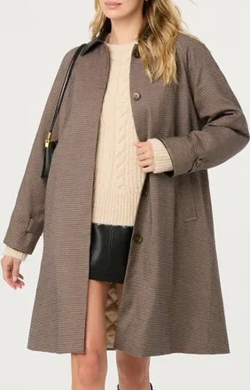 ASTR the Label Raiden Faux Leather Collared Coat in Brown Plaid at Nordstrom Rack, Size Medium