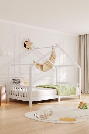 H&O Direct Pine Wood House-Style Bed Frame in White