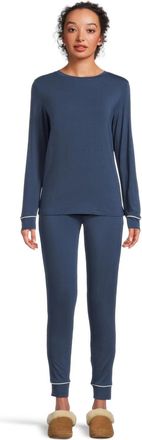 Eberjey Gisele Pajama Set Womens Navy Stretch Crew Neck Long Sleeve FROG847