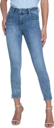 Frank Lyman Design Appliqu&eacute; And Rhinestones Cropped Leg Jeans In Mid Wash