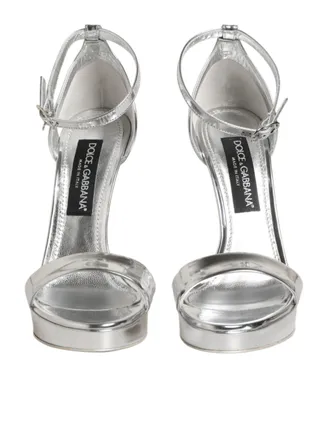 Dolce & Gabbana Silver Leather Platform Keira Sandals Womens Shoes