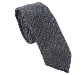 ACVIP Mens Vintage Wool Blends Ties Woven Jacquard Necktie (Dark Grey Herringbone)
