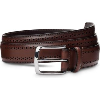 Allen Edmonds Manistee Brogued Leather Belt in Dk Chili Burnished at Nordstrom, Size 36