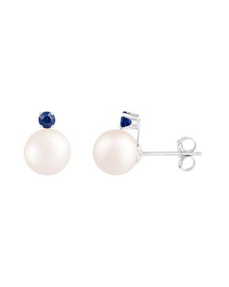 Splendid Pearls Vermeil Sapphire 7-7.5Mm Pearl Earrings