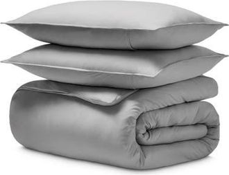 Bare Home Organic Cotton Jersey Duvet Cover & Pillowsham Set in Light Grey at Nordstrom, Size Full