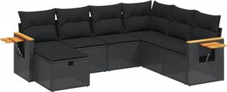 vidaXL Set De Comedor De Jard&iacute;n 7 Pzas Y Cojines Rat&aacute;n Sint&eacute;tico Negro Vidaxl