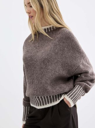 Contemporaine Womens Overcast ribbed trim loose sweater