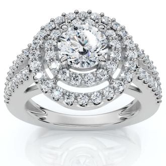 Pompeii3 1 1/2Ct Double Halo Diamond Engagement Ring 14k Gold Lab Grown