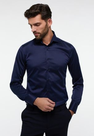 Eterna Langarmhemd ETERNA SLIM FIT, Herren, Gr. 41, Extra verl&auml;ngerter Arm, blau (dunkelblau), Twill, 100% Baumwolle, schmal, Manschette, Hemden Langarmhemd,