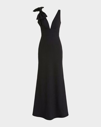 Mac Duggal Plunging Crepe Mermaid Gown