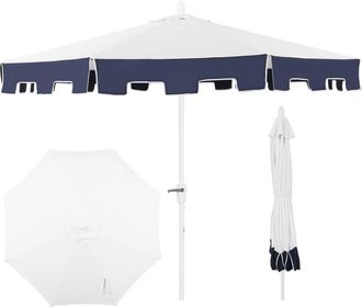 Jonathan Y Designs Baiona 9 ft. Classic MidCentury Market Patio Umbrella with UV Protection, Auto-Tilt, Crank and Wind Vent in White/navy at Nordstrom