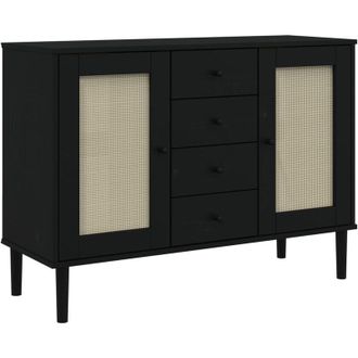 vidaXL Aparador Senja Aspecto De Rat&aacute;n Madera Pino Negro 112x40x80 Cm Vidaxl