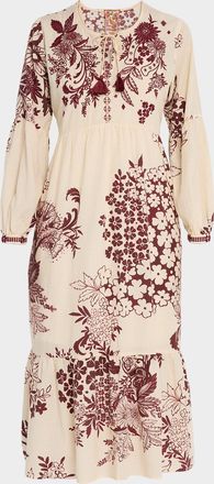 Johnny Was Tiered Bishop-Sleeve Dress