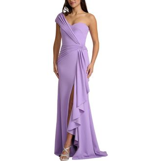 Tadashi Shoji Ruffle One-Shoulder Crepe Gown in Purple Haze at Nordstrom, Size X-Large