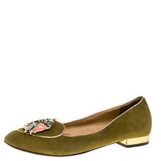 Charlotte Olympia Green Suede Capricorn Smoking Slippers