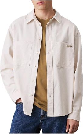 Calvin Klein Relaxed Katoenen Chambray Overhemd - Heren - Casual Overhemden - Beige - L - Katoen - Overhemden
