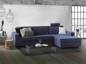 Talamo Italia Sof&aacute; Fijo Maia, Sof&aacute; De Esquina, 100% Made In Italy, Sof&aacute; Sal&oacute;n Con, Pen&iacute;nsula Contenedor Derecha, Con Reposabrazos Delgados, Cm 260x95h90, Azul, Con 