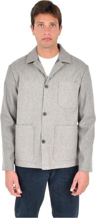 Drumohr Shirt-collar wollen jas - Heren - Zomerjassen - Grijs - M - Wol - Jassen