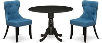 East West Furniture East-West Furniture DLSI3-ABK-21 - A dining table set of 2 excellent parson chairs using Linen Fabric Mineral Blue color and a gorgeous midcentury din