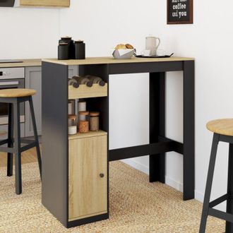 IDMarket Ameri Mesa De Bar Con Armario Y Portabotellas Para 2 Personas, Madera Y Negro