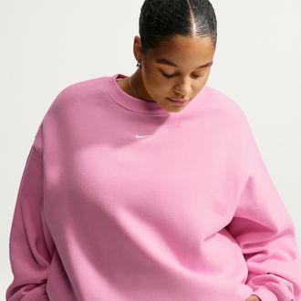 Nike Womens Studio Fleece Medium Weight Oversized Crew-Neck Sweatshirt (Plus Size) in Pink | IZ7011-621