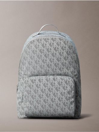 Calvin Klein Mens Monogram Jacquard Zip Backpack - Grey - OS