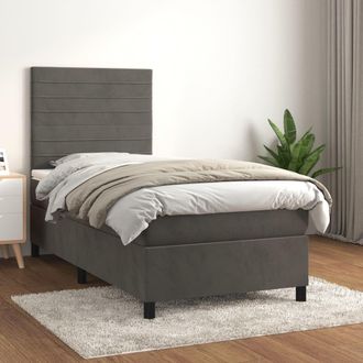 vidaXL Vidaxl - Cama Box Spring Con Colch&oacute;n Terciopelo Gris Oscuro 80x200 Cm