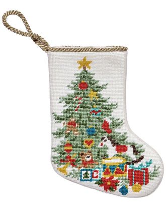 Peking Handicraft Christmas Tree Embroidered Needlepoint Mini Stocking