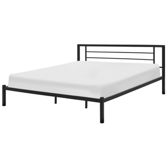 Beliani Cama De Metal Negro Estructura De L&aacute;minas Somier 180 X 200 Cm Cabecero Moderno Dormitorio Cusset