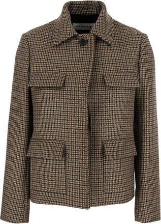 P.A.R.O.S.H. Gecropt Blazer met Ruitjes - Dames - Blazers - Beige - M - Wol - Jassen