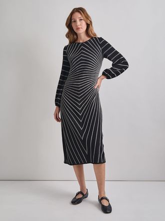 Misook A-Line Melange Striped Soft Knit Midi Dress