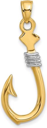 Diamond2Deal 14k Yellow Gold Rhodium 3-D Fish Hook With Rope Charm