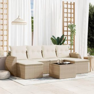 vidaXL Vidaxl - Set Sof&aacute;s De Jard&iacute;n 7 Piezas Y Cojines Rat&aacute;n Sint&eacute;tico Beige