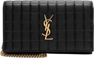 Saint Laurent Black Lambskin Matelasse Carre Monogram Cassandre Wallet On Chain (Authentic Pre-Loved)