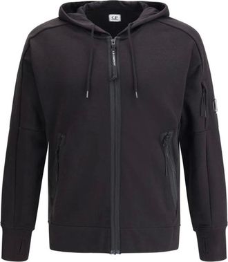 C.P. Company C.p. Company, Hoodies & sweatvesten, Heren, Blauw, L, Katoen, Hoodie met rits en applicatielens