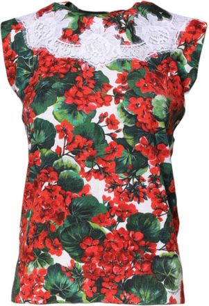 Dolce & Gabbana Floral Lace Mouwloze Tanktop - Dames - Tops zonder mouwen - Veelkleurig - S - Katoen - Tops