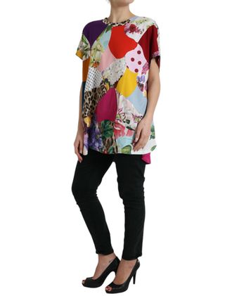Dolce & Gabbana Womens Multicolor Patchwork Cotton Silk Blouse Top