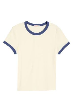 Marine Layer Lexi Rib Ringer T-Shirt in Cream And Bay Blue at Nordstrom, Size X-Large