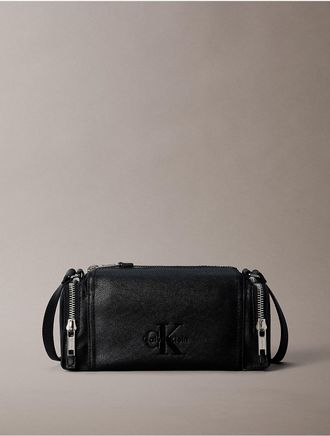 Calvin Klein Mens Embossed Monologo Zip Flight Bag - Black
