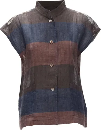 Issey Miyake checked patchwork linen shirt